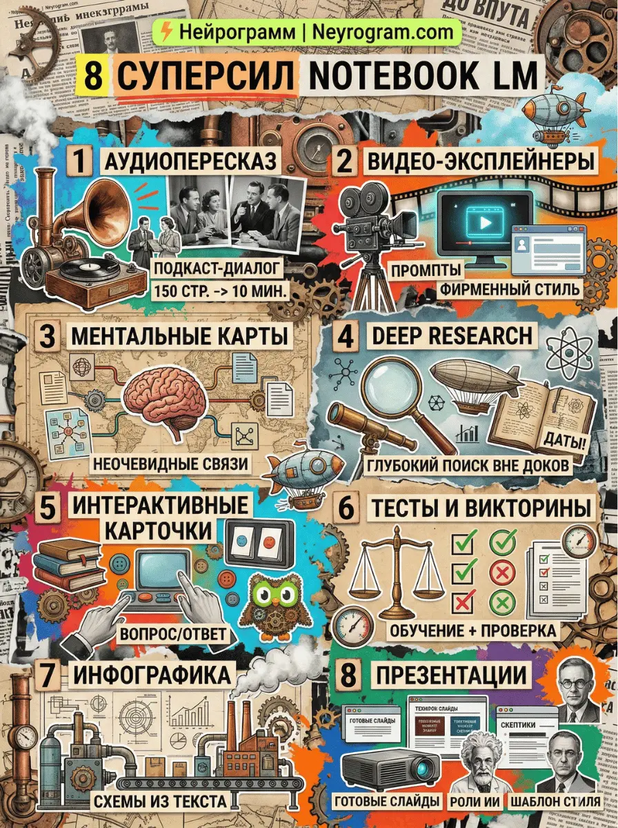 8 суперсил Notebook LM в инфографике